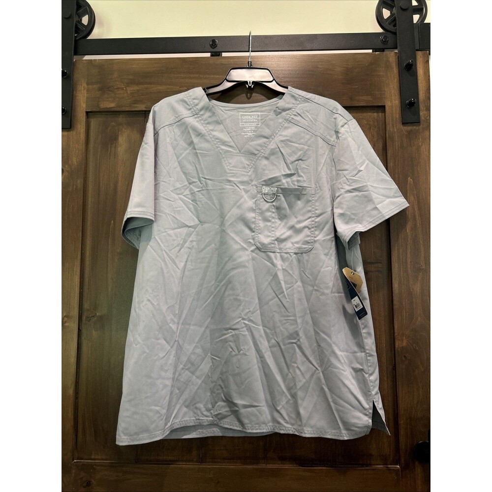 E87 NWT Women’s Cherokee workwear revolution Grey/blue Scrub Size L Soft